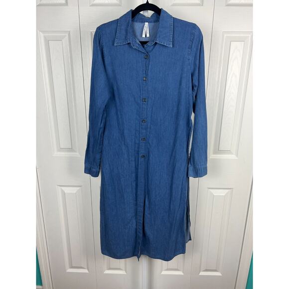 Live 4 Truth Denim Jean Long Sleeve Flyaway Side Duster Blouse Dress Top Tunic - Picture 8 of 9